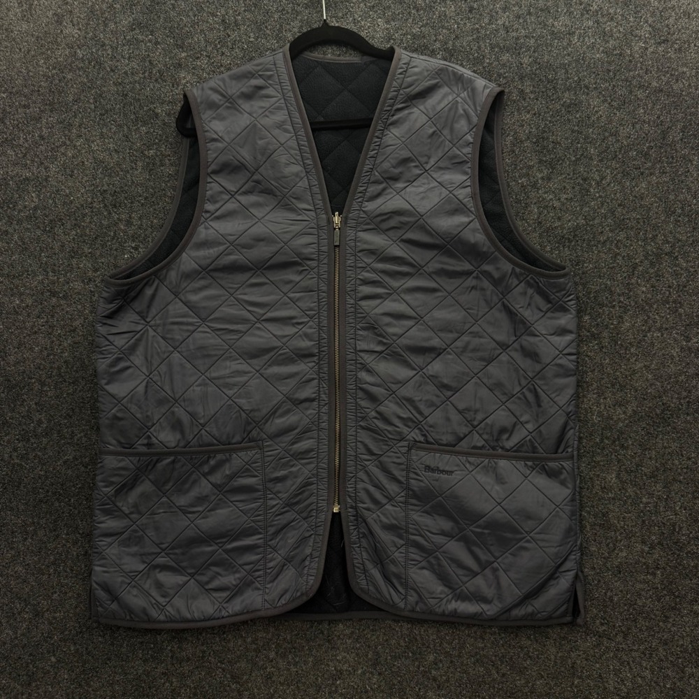 Barbour Mens Diamond Quilted Fleece Lined Zip Up Vest Navy Blue XL